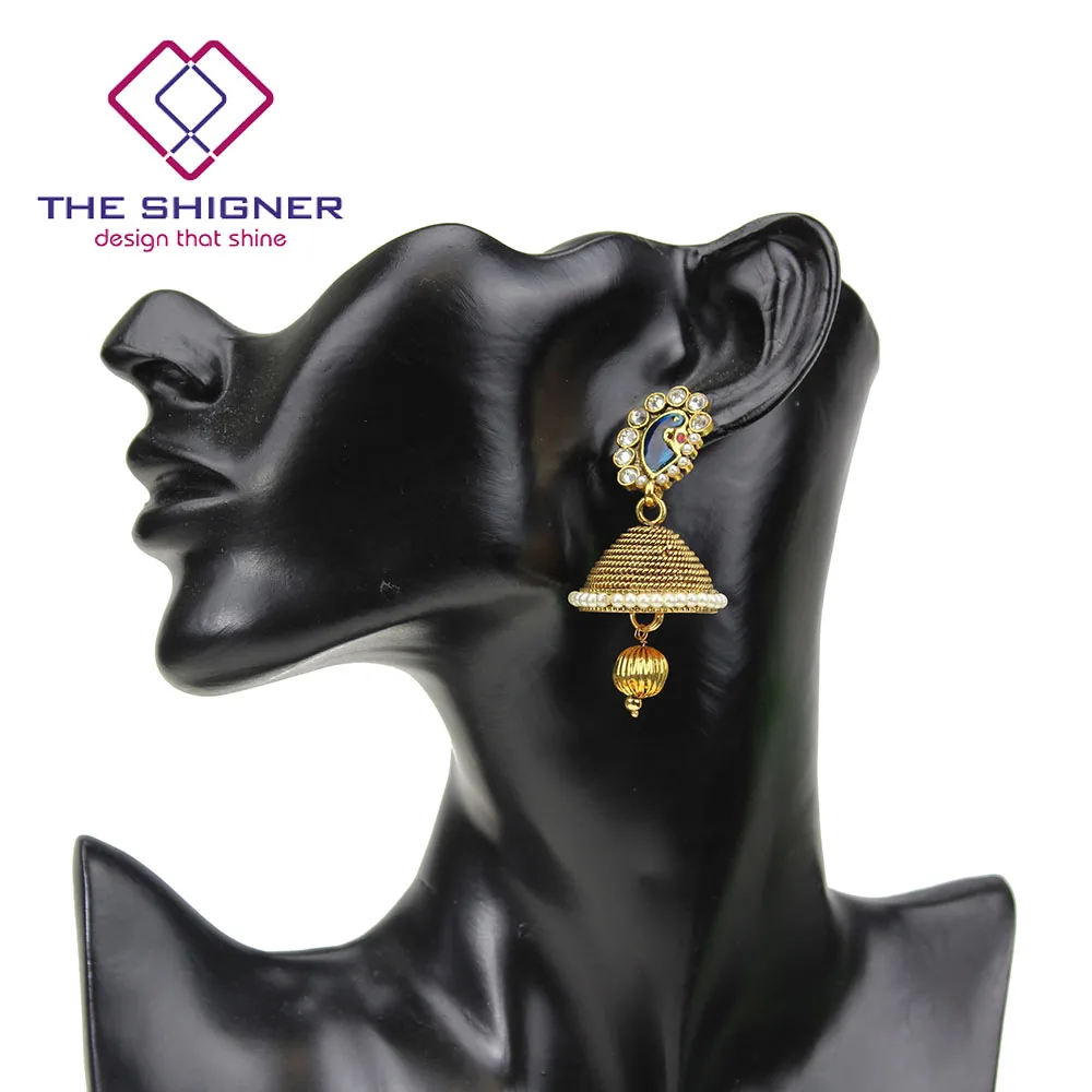 Женские индийские серьги в виде этнического павлина с жемчугом Jhumka Jhumki Meenakari