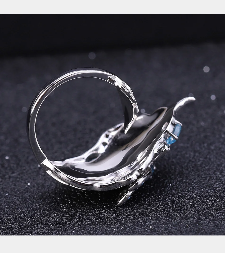 GEM'S BALLET 0.78Ct натуральный Швейцарский Голубой Топаз кольца ювелирные изделия 925 пробы серебро ручной работы Стрекоза лист кольцо для женщин Bijoux