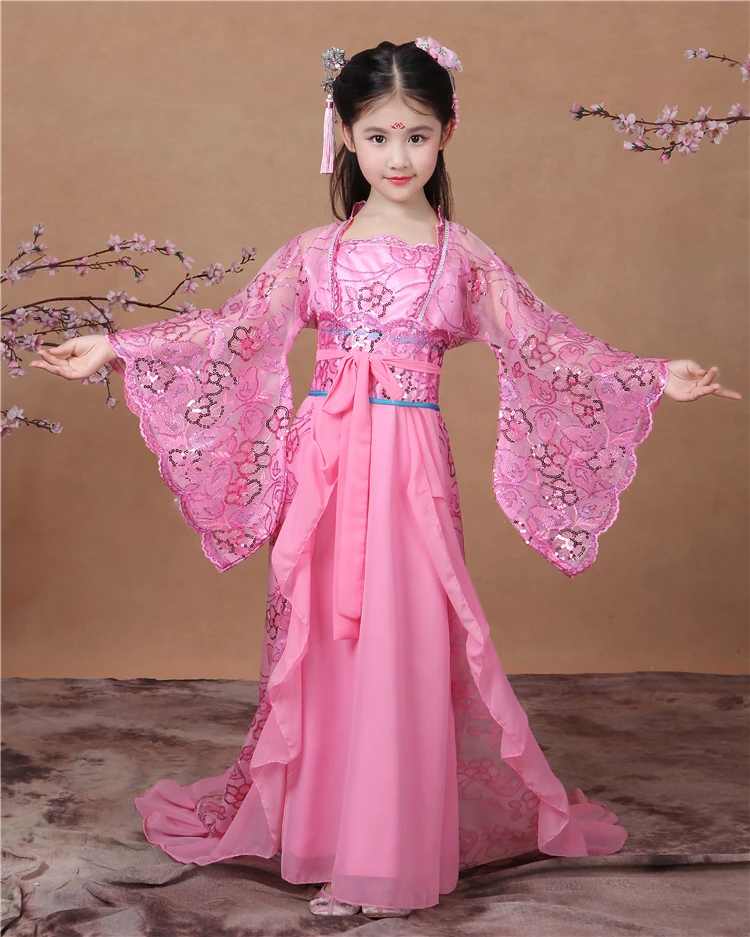 Новая детская Китайская народная Танцевальный костюм hanfu девочки Феи Костюм Танг платье принцессы-Феи Костюм Guzheng