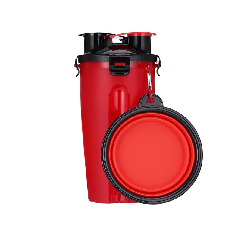 Red with 1 Bowl Переносная миска для путешествий для домашних животных, миска для собак, кошек, контейнер для воды, кормушка, миска для домашних животных со складными чашами, фляга для путешествующих чихуахуа - Цвет: Red with 1 Bowl