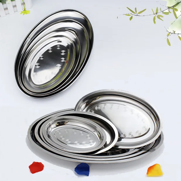 High Quality Non Magnetic Stainless Steel Plate Deepen Oval Plate Steamed Vermicelli Ordinary Shallow Dish 21-45CM Fish Dish