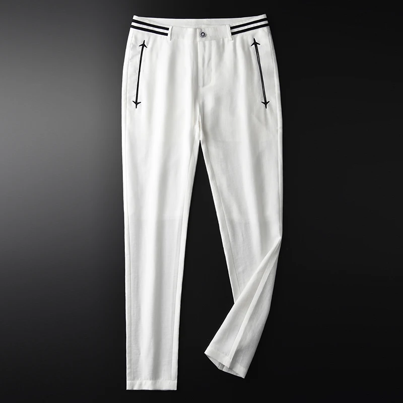 Minglu белые мужские брюки Роскошные Lyocell и лен деловые модные из тенсела смешанные