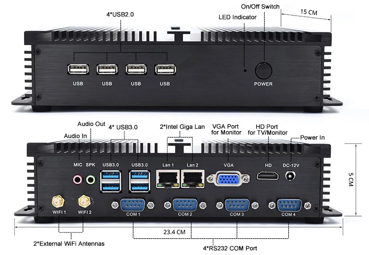 Двойной NIC LAN безвентиляторный мини ПК Intel Core i5 3317U Windows7 XP промышленный 1007U ULHD 4K TV Box 4