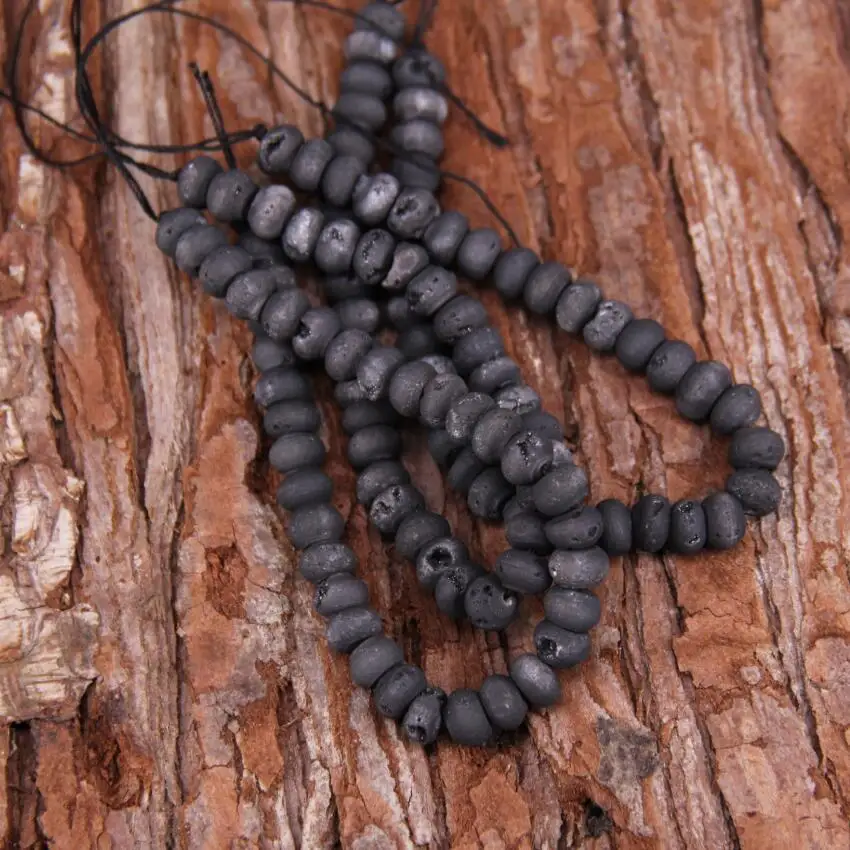 8inches strand Rough Gun Black Drusy Achate Abacus Shape Beads Mystic Titanium Natural Druzy Geode Rondelle Loose Pendants | Украшения и