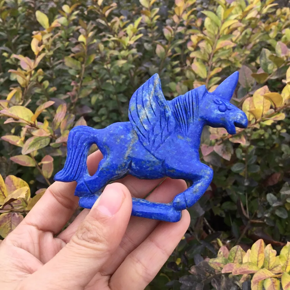 Натуральный драгоценный камень фигурка полированная ручная резная лазурь каменная статуя единорога