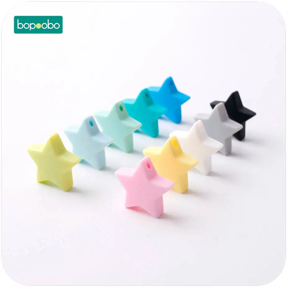 Mix Star Bopoobo 10 шт., 23 мм, разноцветный силиконовый Прорезыватель со звездами, без бисфенола, сделай сам, аксессуары для детей, силиконовые бусины, Детские Прорезыватели, игрушка - Цвет: Mix Star