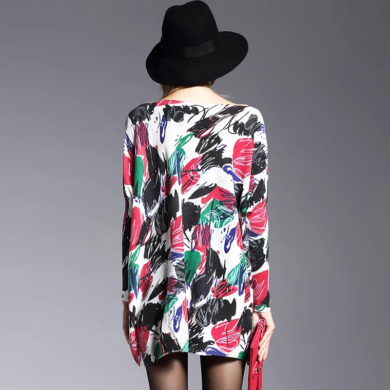 XIKOI Oversize Sweater Women Jumper Fashion Long Batwing Sleeve Pullover Print Slash Neck Pullovers Knitted Sweaters | Женская одежда