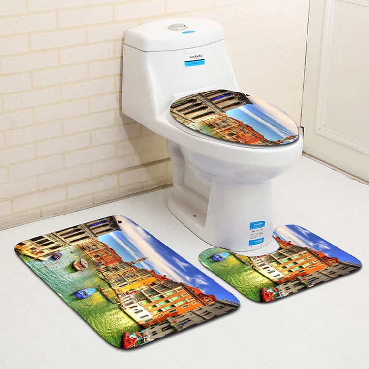3 шт. приморский город Toliet U коврик Ванная комната коврик для ванной комплект Нескользящие 50x80 см и 45x75 см Tapis Salle De Bain Tapete Banheiro - Цвет: As Picture
