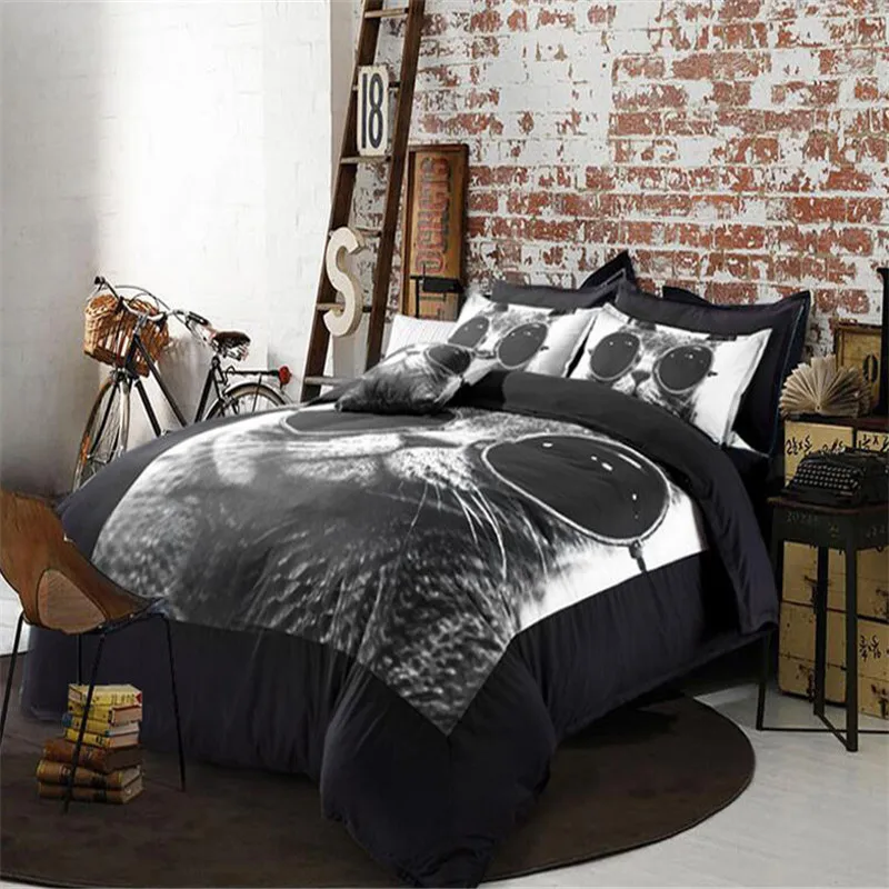 3D животное король размер пододеяльник набор с наволочками кошка шаблон