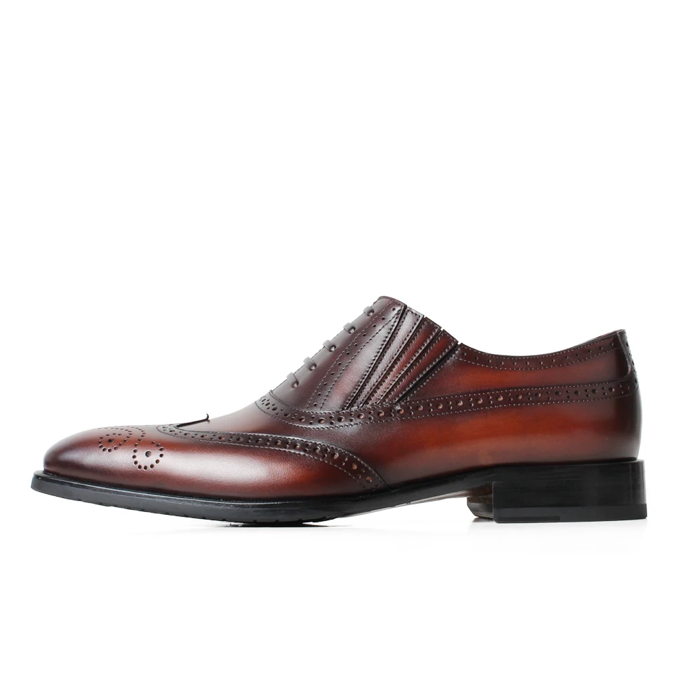VIKEDUO New Loafers Shoes Men Full Brogues Men's Genuine Leather Wedding Shoe Patina Brown Mans Footwear Office Male | Обувь