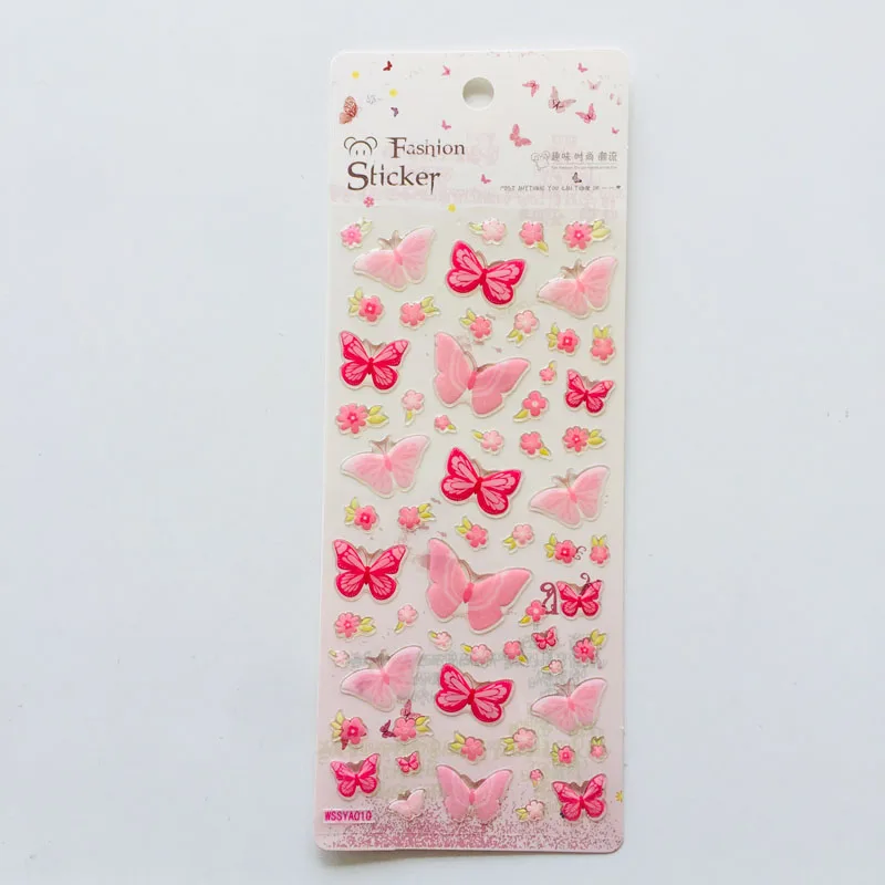 1 Sheet Crystal Epoxy Butterfly Flower Heart Decorative Stickers Dairy Album Decor Phone Bottle DIY Stick Label - Цвет: D
