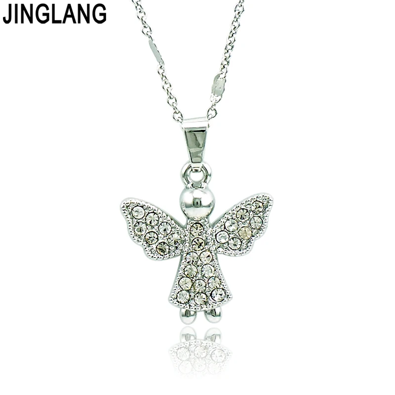 JINGLANG 2018 совершенно новые модные белые стразы Подвески с ангелом ожерелье для