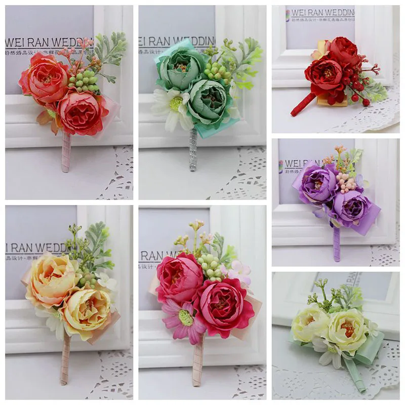 

5Pieces/Lot Wedding Corsages Groom Groomsmen Boutonniere Flower Handmade Party Prom Man Suit Brooches Little Artificial Flowers