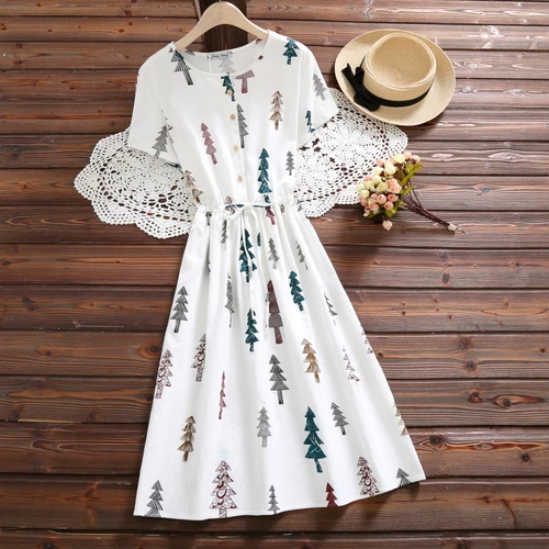 Сладкое Лето Печать Vestidos Verano 2018 Мори девушка Для женщин хлопок свободное платье