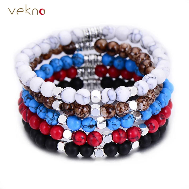 VEKNO 6 мм многоцветные эластичные бусины из натуральной лавы мужской браслет