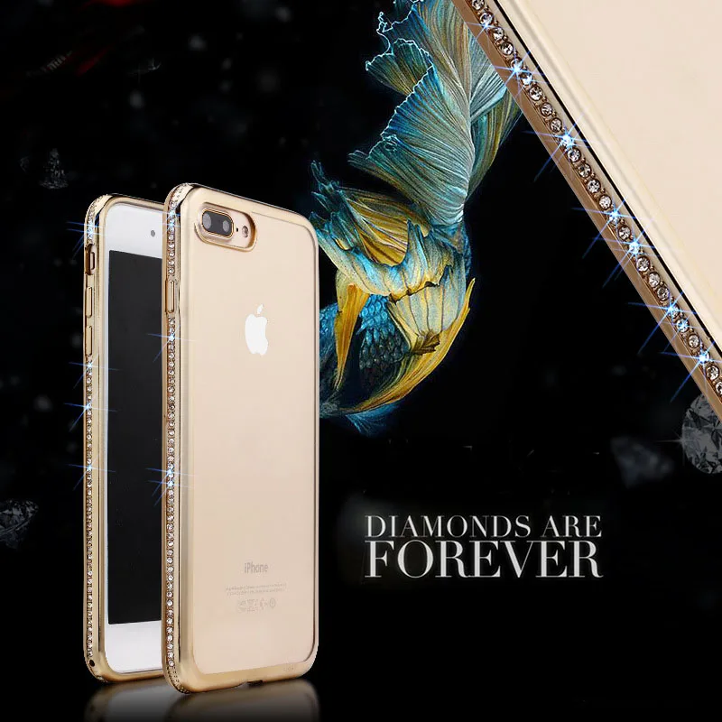 Роскошный чехол с золотыми и розовыми блестками стразами для iPhone 7 6 6S Plus мягкий