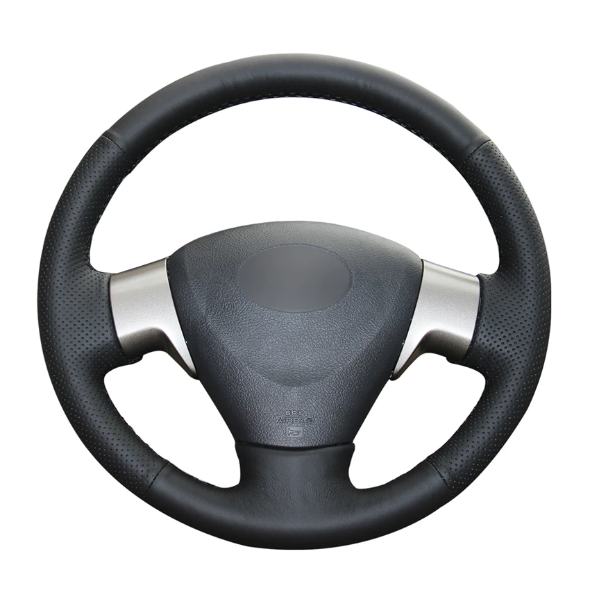 Фото Сшитый вручную черный PU искусственная кожа Чехол рулевого колеса автомобиля для