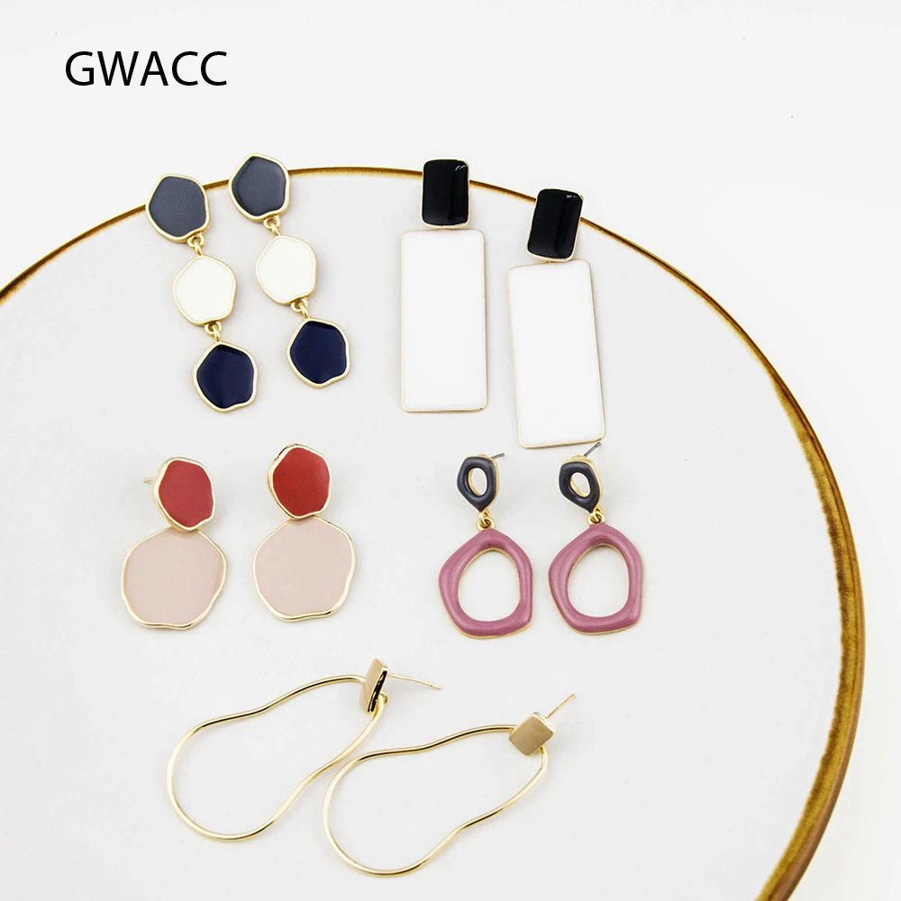 GWACC новые цветные корейские висячие серьги с глазурью Длинные геометрические