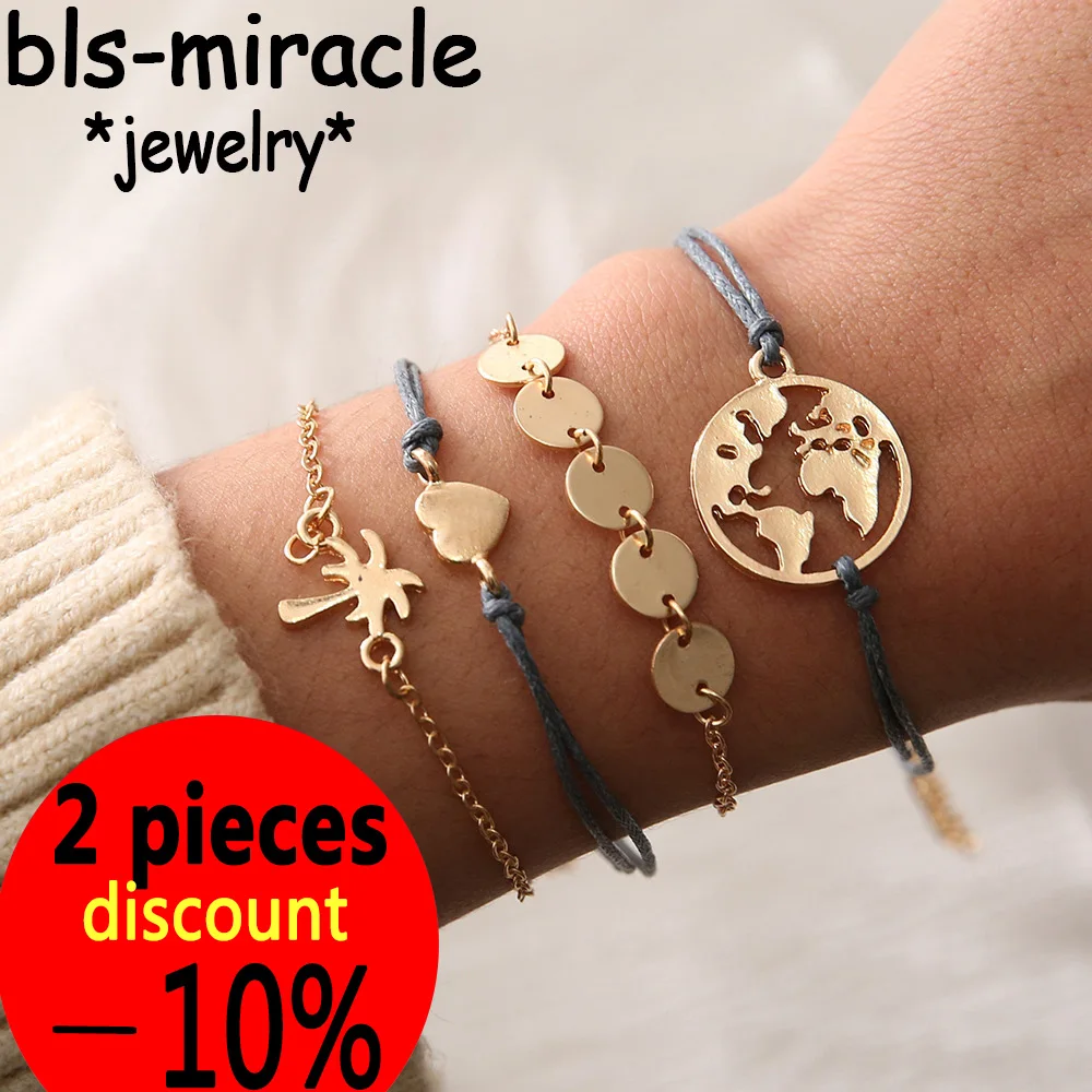 Bls-miracle винтажное Кокосовое Дерево Сердце карта очаровательные браслеты для