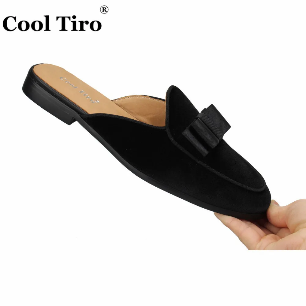 Cool Tiro/черные бархатные Mules Для мужчин шлёпанцы для женщин Мокасины натуральная Повседневная кожаная обувь галстук ручной работы без застежек на Туфли без каблуков бельгийского стиль