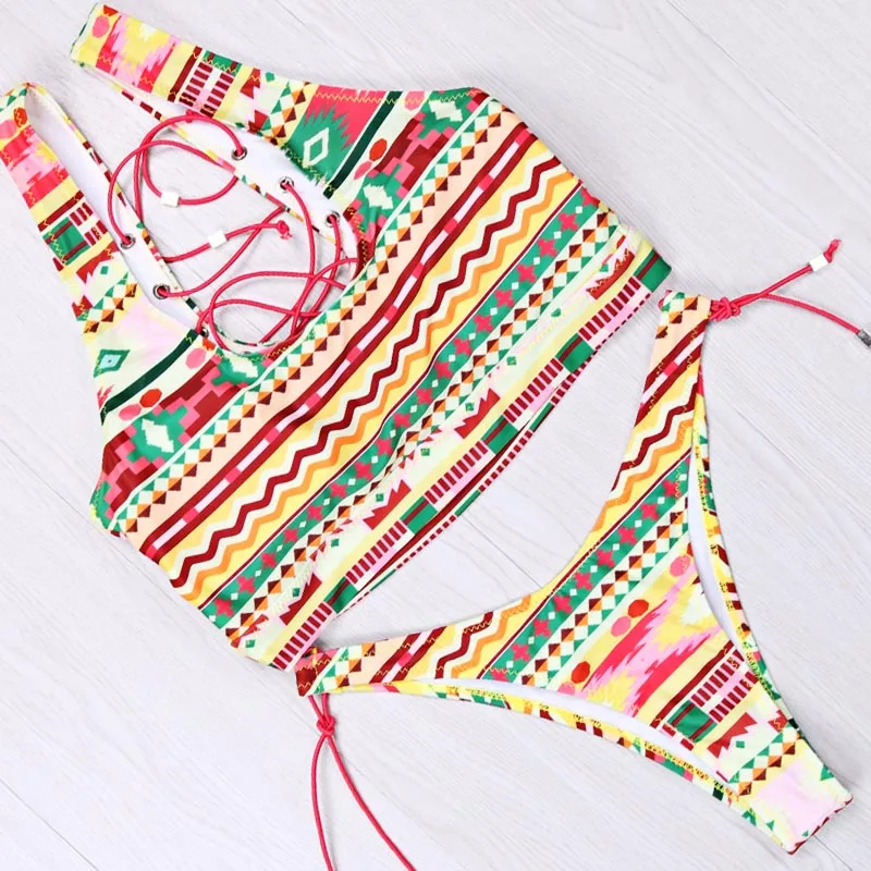 Бикини пуш-ап Бандо на лямках летнее бикини 2020 Ананасовое сексуальные женские