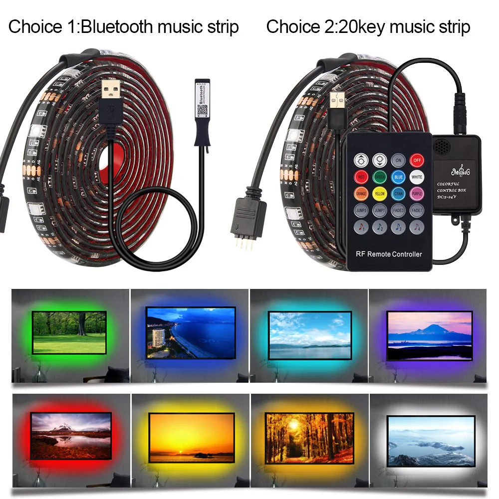 USB светодиодный светильник, комплект, Bluetooth контроллер RGB 5050 для ТВ, фоновый светильник, Диодная лента IP20/IP65, водонепроницаемая, 0,5 м 1 м 2 м