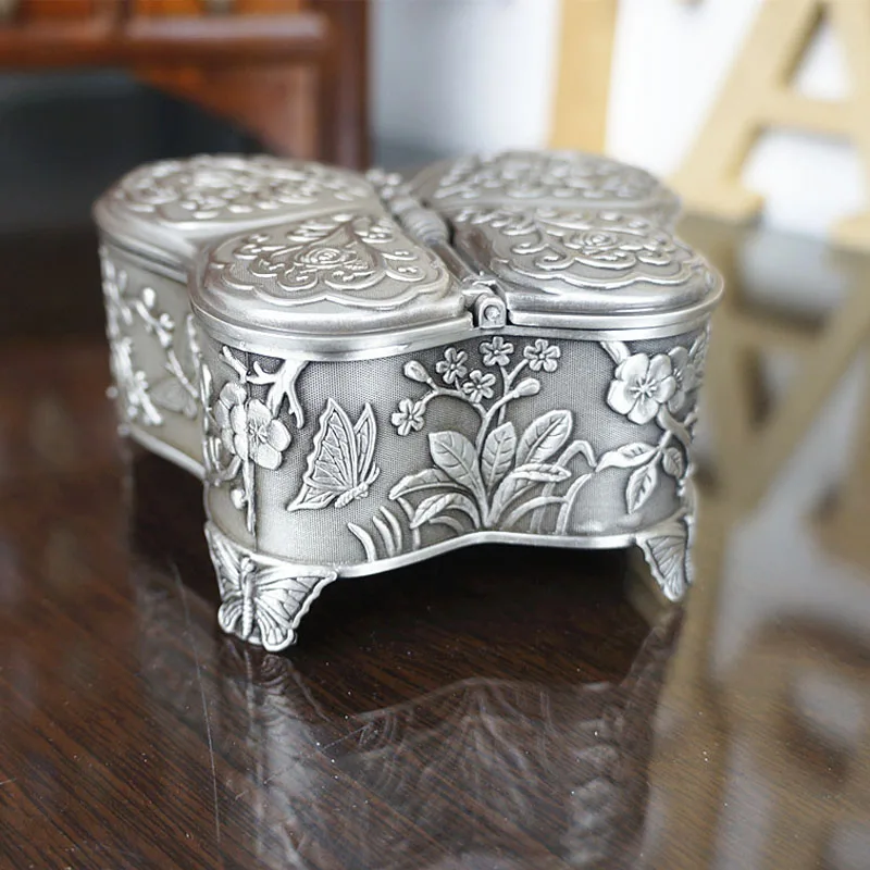 Vintage Silver Metal Jewelry Storage Case Zinc Alloy Butterfly Trinket Box Wedding Ring Holders Table Ornament gift | Дом и сад