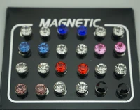 new 24pcslot 34567mm round crystal rhinestone magnet stud earring puck womens mens magnetic fake ear plug jewelry