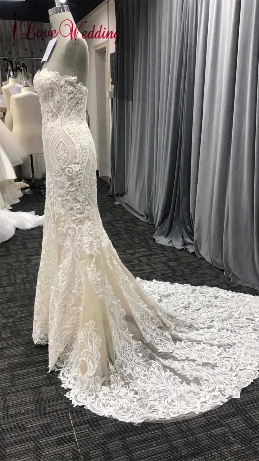 ILoveWedding 2019 Vestidos de novia без бретелек кружевное нежное украшенное бисером со шлейфом