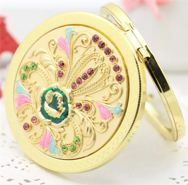 New Fashion Golden Portable Pocket Compact Mirror Metal Folding Travel Cosmetic PJ014|mirror figure|mirror weddingmirror magnification |