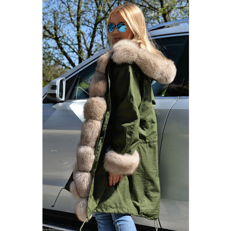 CKMORLS/Модная парка с натуральным мехом длинное пальто цвета хаки меховым