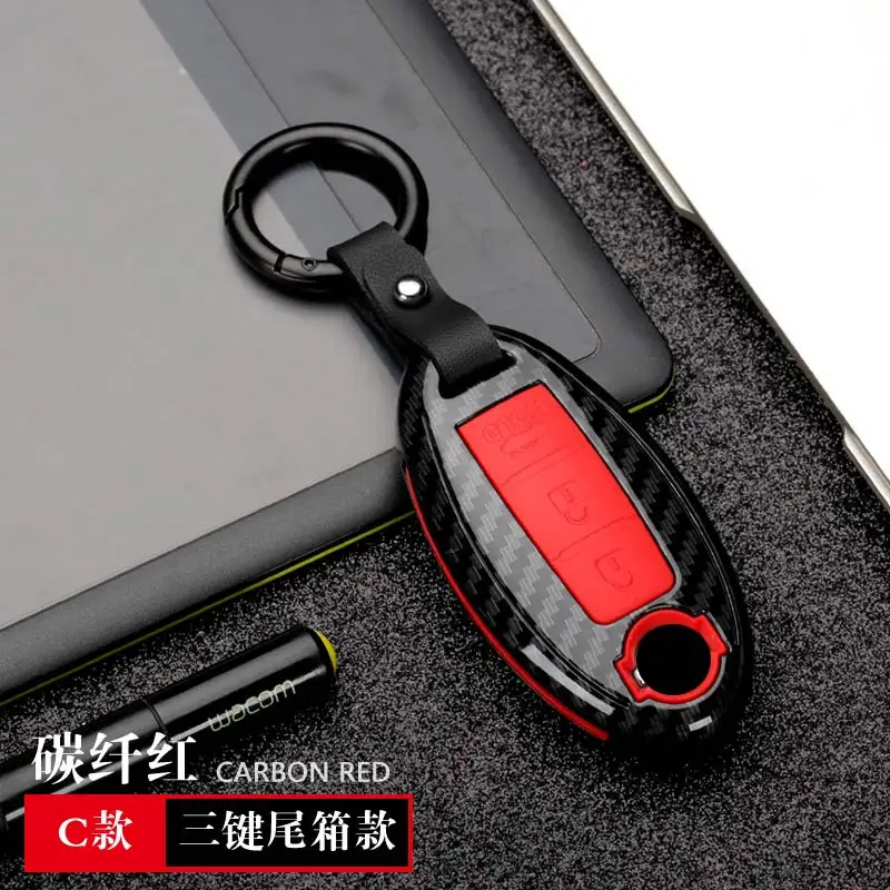 C Model Carbon Red Оболочка из углеродного волокна чехол ключа дистанционного управления автомобилем чехол для Nissan Qashqai J10 J11 X-Trail t31 t32 kicks Tiida Pathfinder Murano Note, Juke - Название цвета: C Model Carbon Red