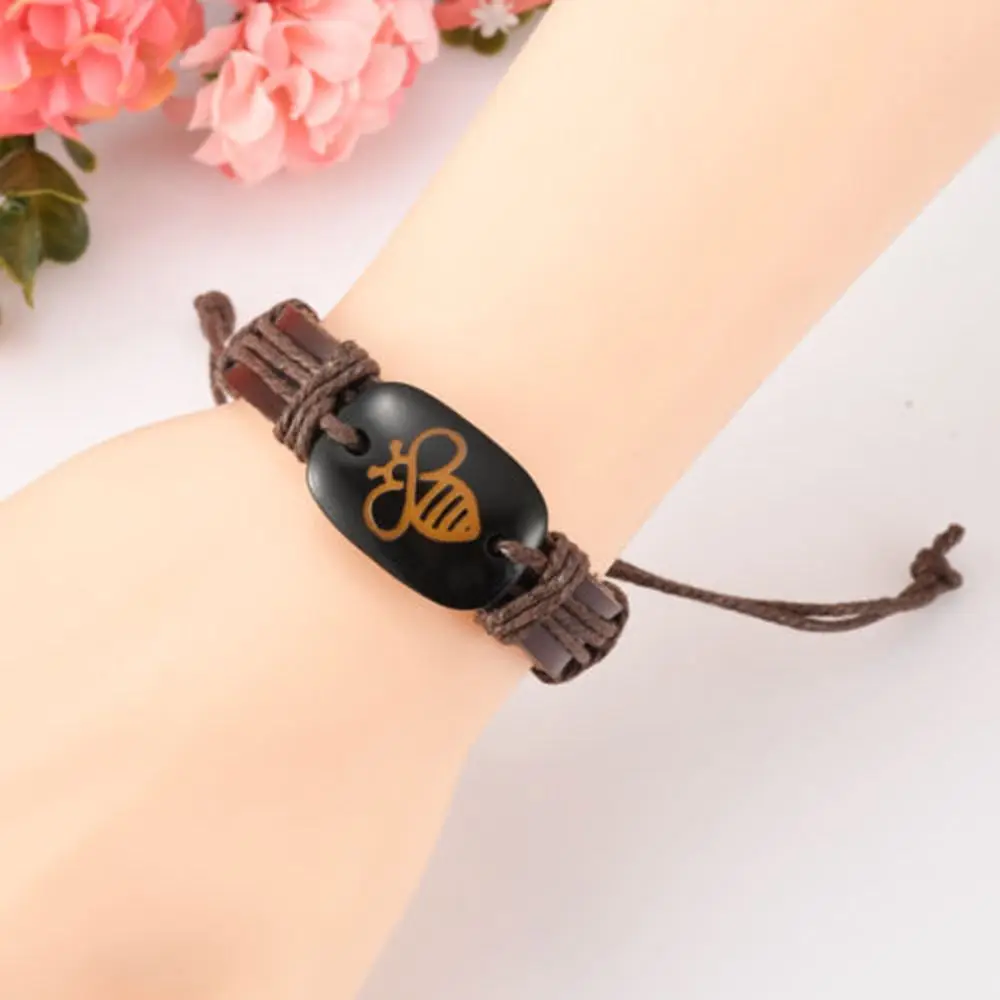 

Lovely Bee Leather Handmade Lace Up Adjustable Punk Women Men Unisex Bracelets