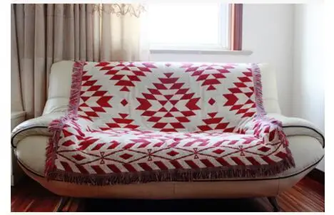 Red geometric knitted blanket rhombus cube pattern blanket 100% Cotton knee cobertor sofa blanket