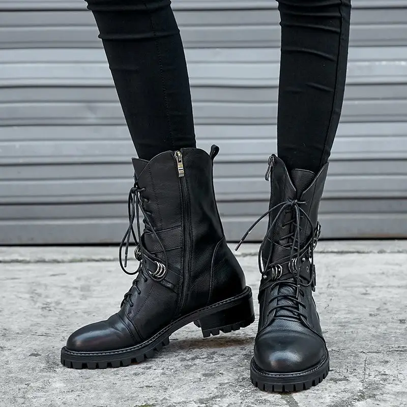 Женские ботильоны из натуральной кожи ALLBITEFO осенне зимние кожаные ботинки