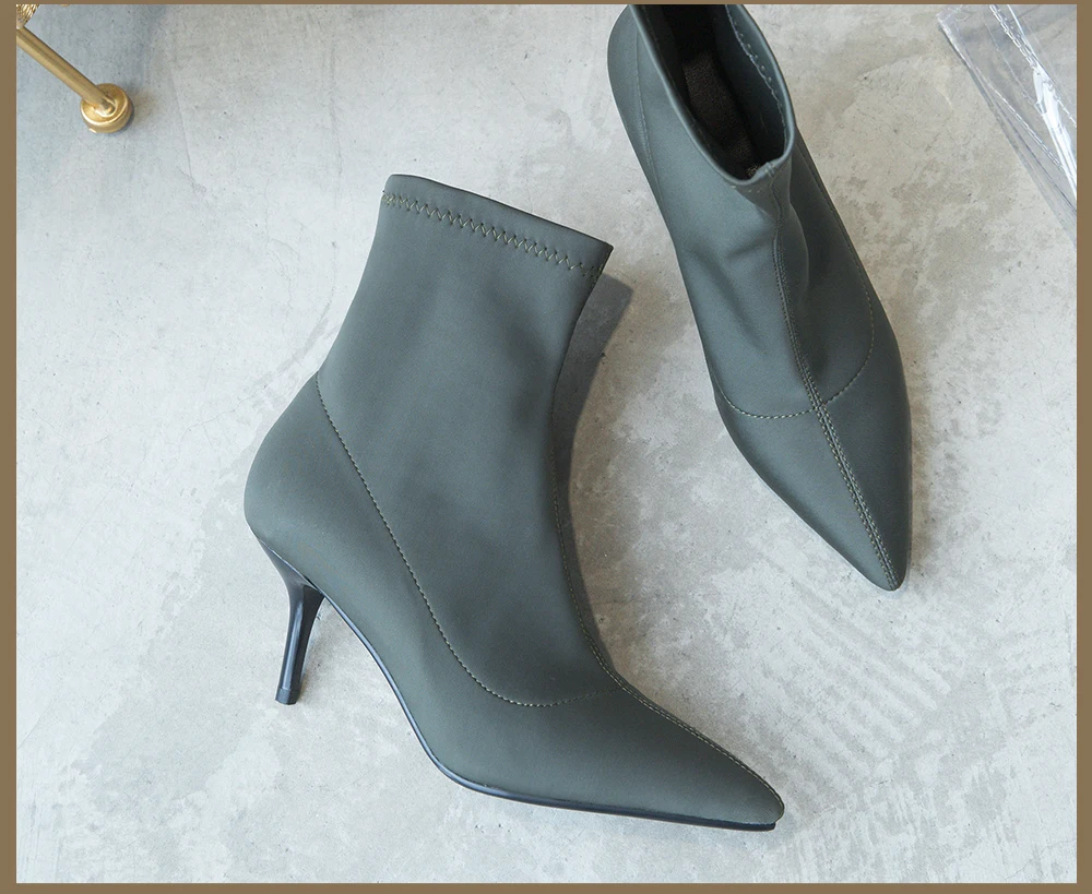 SOPHITINA Sexy Pointed Toe Boots Fashion High Quality Silk Thin Heels Solid Women's Shoes New Hot Sale Unique Ankle Boots MO238