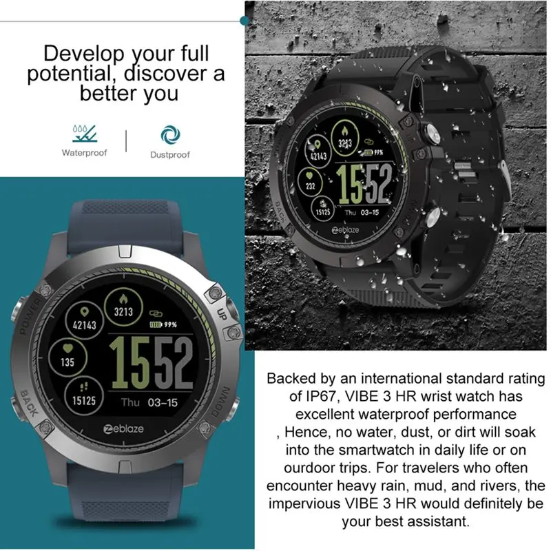 Мужские умные часы Zeblaze VIBE 3 HR / PRO прочные водонепроницаемые Смарт с длительным