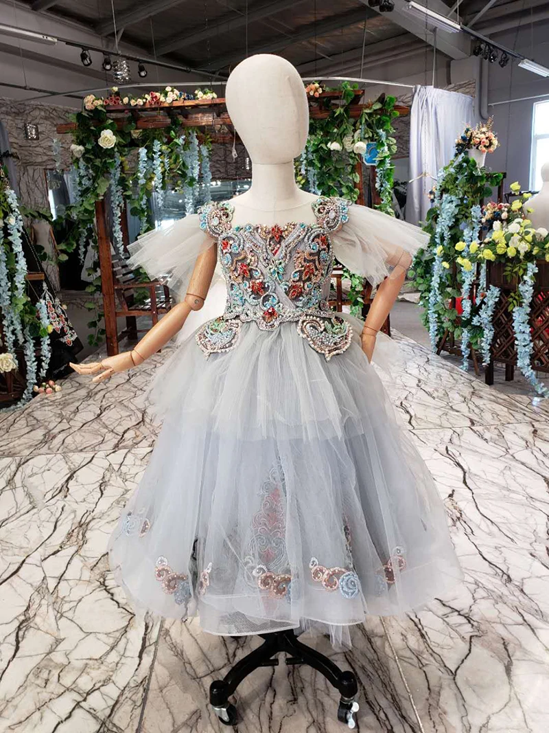 LSS519t/винтажное платье вечернее платье для первого причастия с пышными рукавами и цветными бусинами на шнуровке сзади для девочек vestidos de comunion