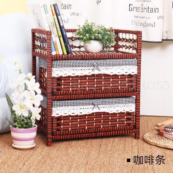 Two-layer white rattan storage cabinet drawer-style pastoral modern minimalist wooden bedroom bedside table - Цвет: VIP 2