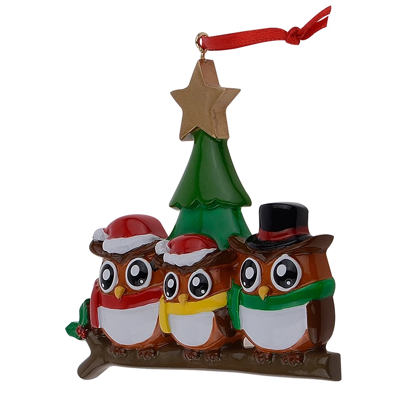 Сова Семья из 3 полистоуна глянцевые персонализированные рождественские