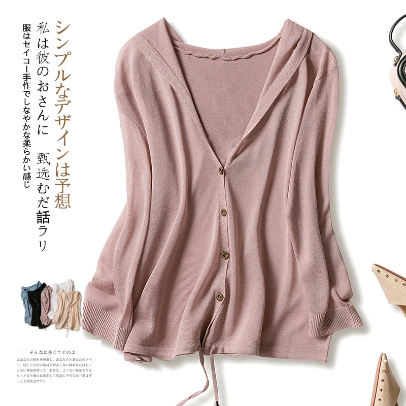 Женское тонкое льняное вязаное худи Женская толстовка с капюшоном и воротником