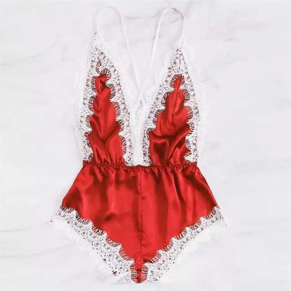Женская Сексуальная кружевная Пижама женское нижнее белье бретелька через шею V
