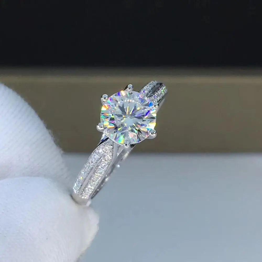 Круглое Кольцо из белого золота с моиссанитом 1ct 6 50 мм D VVS роскошное
