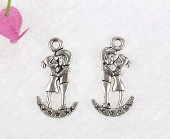 Vintage Lover Kissing Charms Couples On Star Moon Pendant For Jewelry Making Bracelet Necklace Crafts Handmade 28x15mm | Украшения и