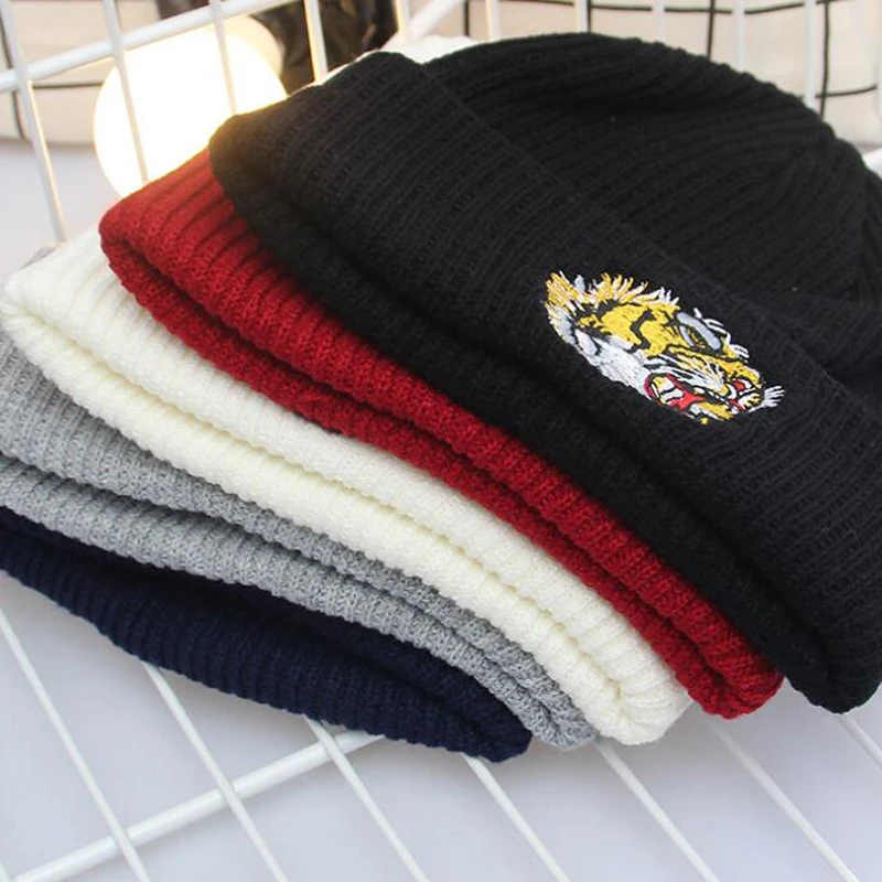 VEITHDIA новая осенняя и зимняя шапка с вышитой головой тигра шерстяная вязаная
