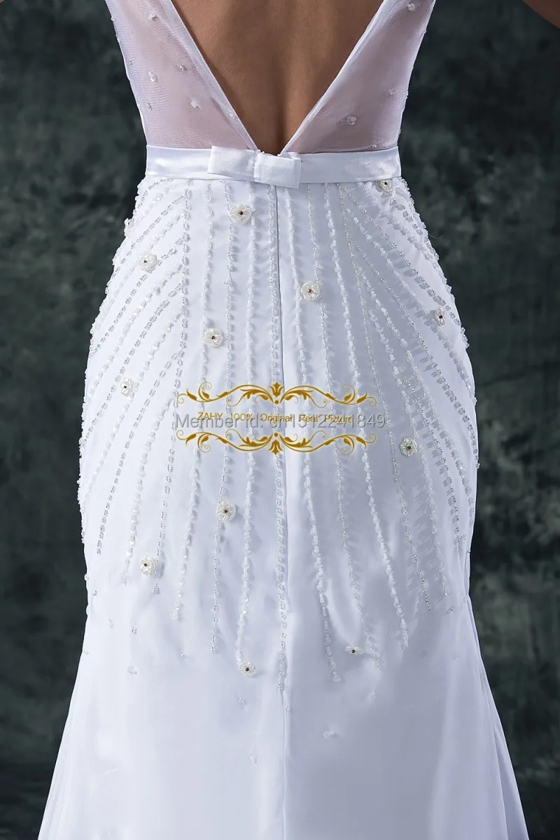 

Custom Made vestido de noiva 2014 Wedding Dress V neck Cap Sleeve Sheath Chapel Train Open Back Pearl Beading Bridal Gown XY009