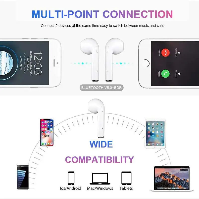 Спортивные наушники без ушей I7S TWS Bluetooth настоящие беспроводные стерео для iPhone xiaomi
