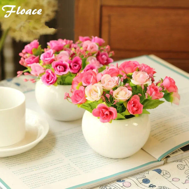 

Качественная керамическая ваза Floace + шелковые цветы, набор искусственных цветов, украшение для дома, офиса, балкона, украшение