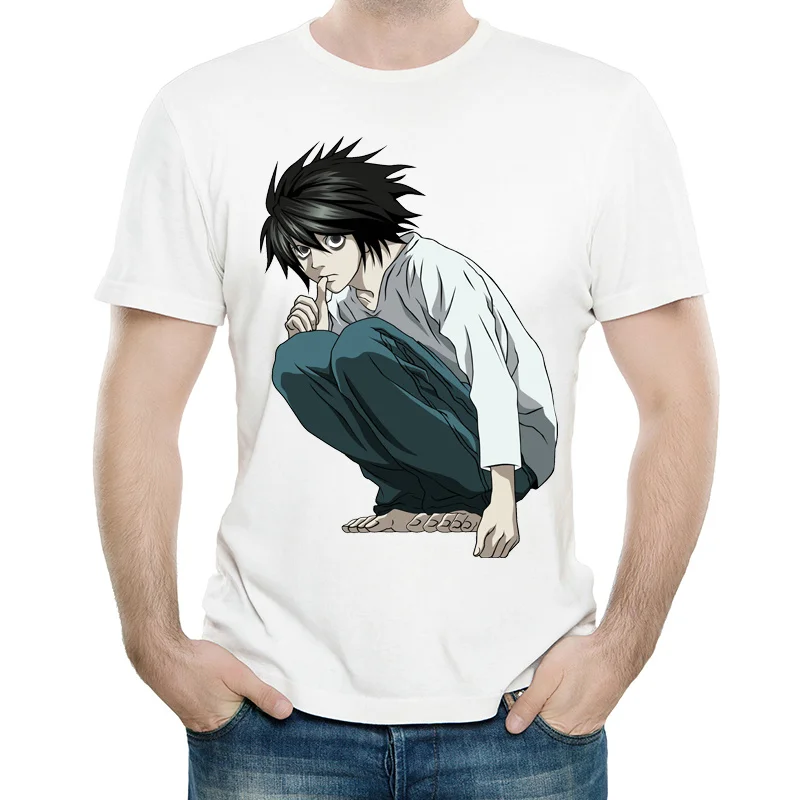 Death Note L футболка белого цвета Мужская модная футболка с коротким рукавом Death Note ryuku майки футболки Повседневная футболка