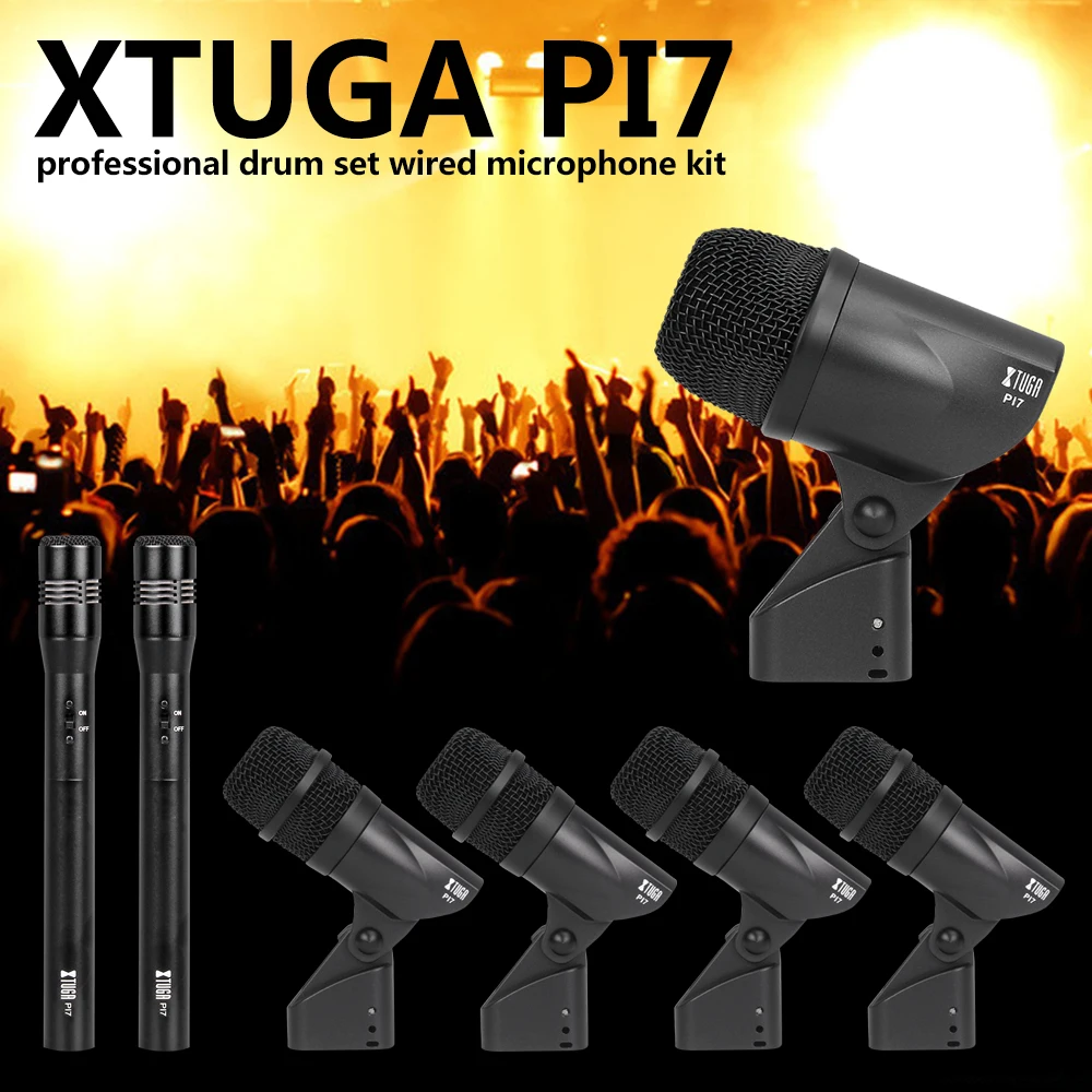 XTUGA PI7 Набор из 7 проводных динамических барабанных микрофонов(металл и пластик)-ударные басы, Том/Snare& тарелки набор микрофонов-использование для барабанов